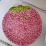 Egouttoir et grand plat barbotine motif framboise