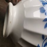 Large vintage fluted bowl with blue flower pattern