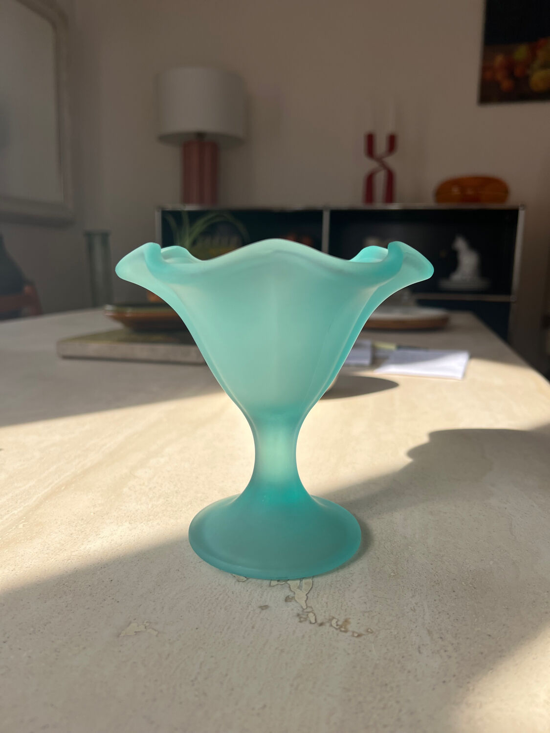 Ice cream or stemware in vintage opal frosted glass