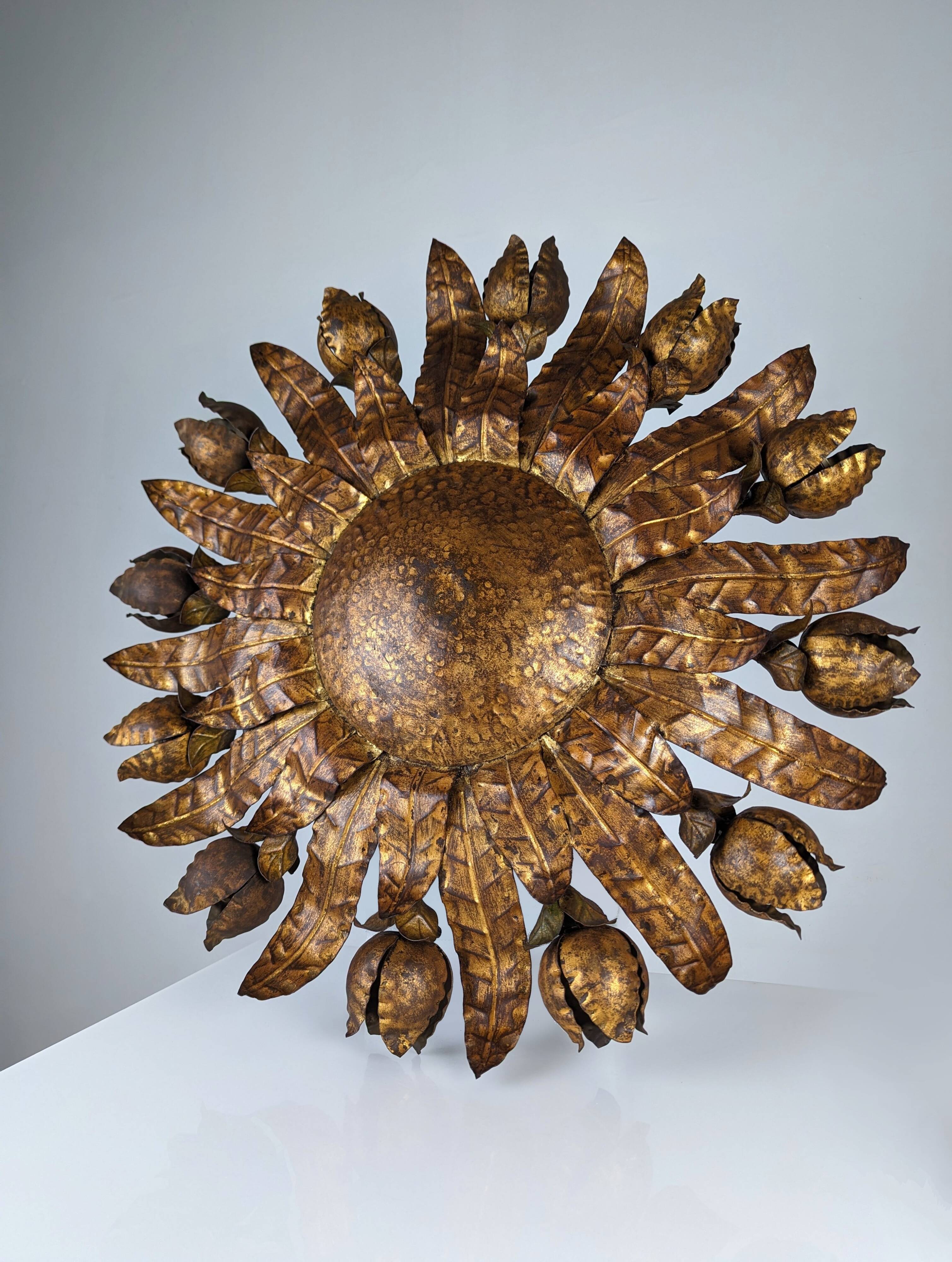 Large gilt floral sunurst lamp 1950s