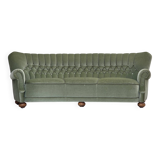 1970s, Danish 3-seater curved sofa, furniture velour, beech wood legs.