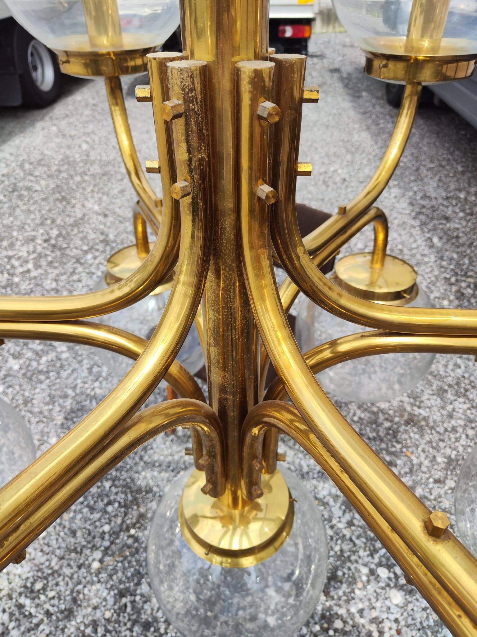 Large Vintage Brass Chandelier: Mid-Century Italian 13-Bulb Pendant Light