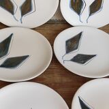 Six ceramic plates with matt enamel 50s