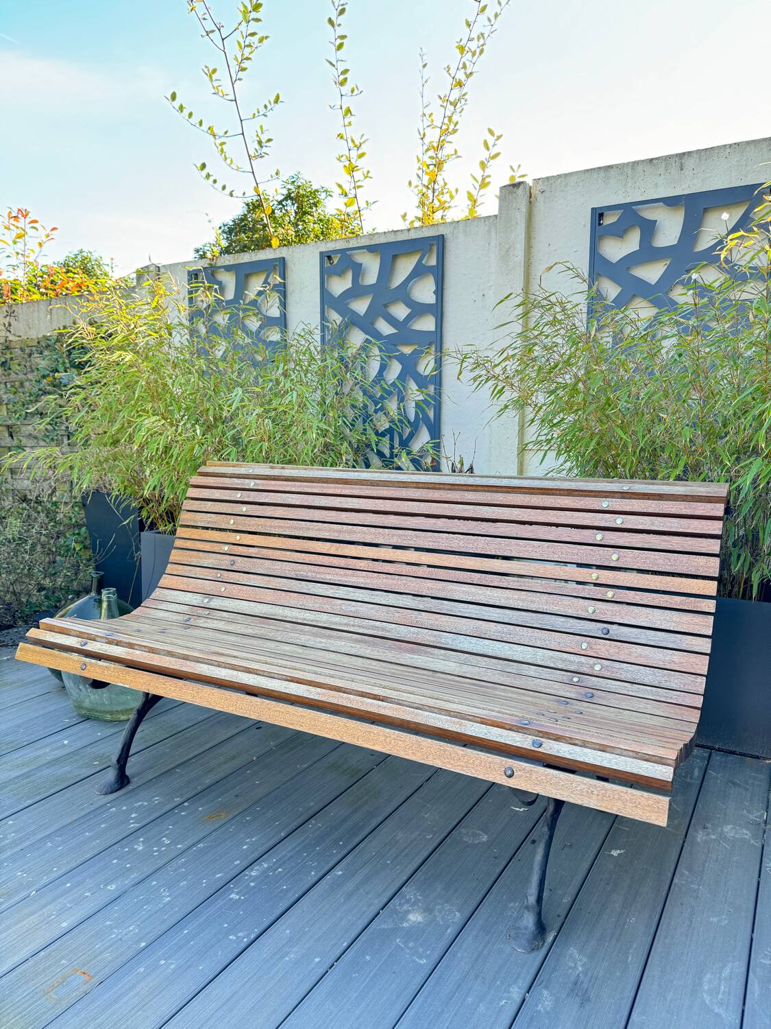 Old slatted public bench