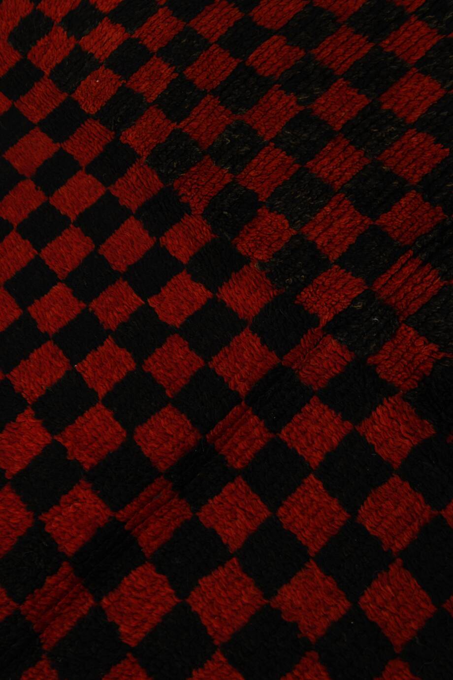 3x6 Red Black Checkered Wool Vintage Rug, 107x180Cm SK 70252