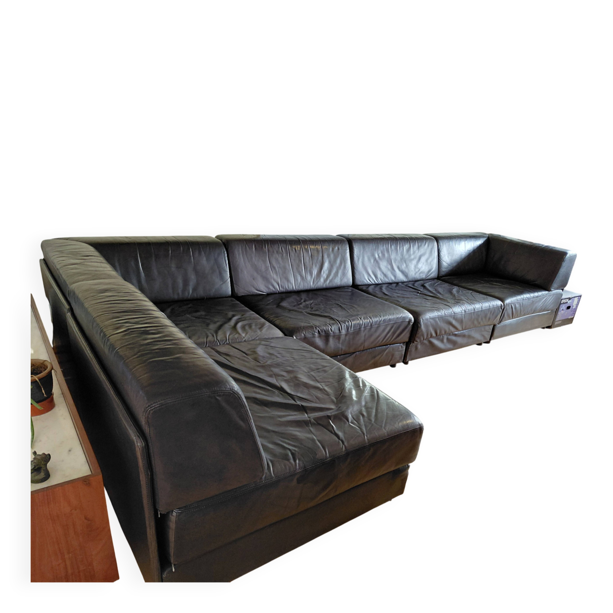 Canapé modulable De Sede DS76 en cuir noir (5 modules)