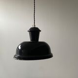 Old oval enamelled industrial hanging lamp