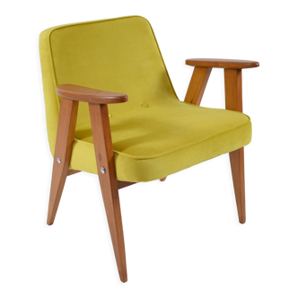 Resatored 366 armchair, designer J. Chierowski, 60s icon, yellow velvet