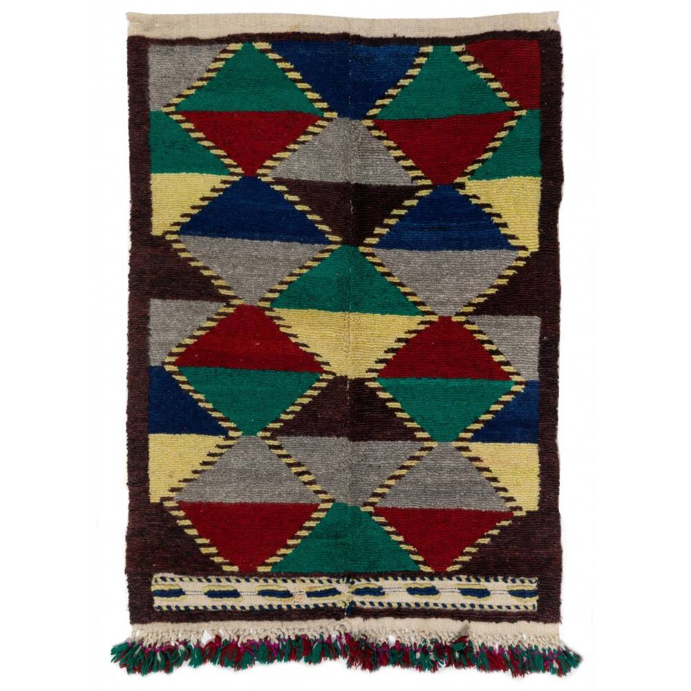 One-of-a-Kind Colorful Vintage Handmade Turkish Tulu Rug with Geometric Design, 100% Wool