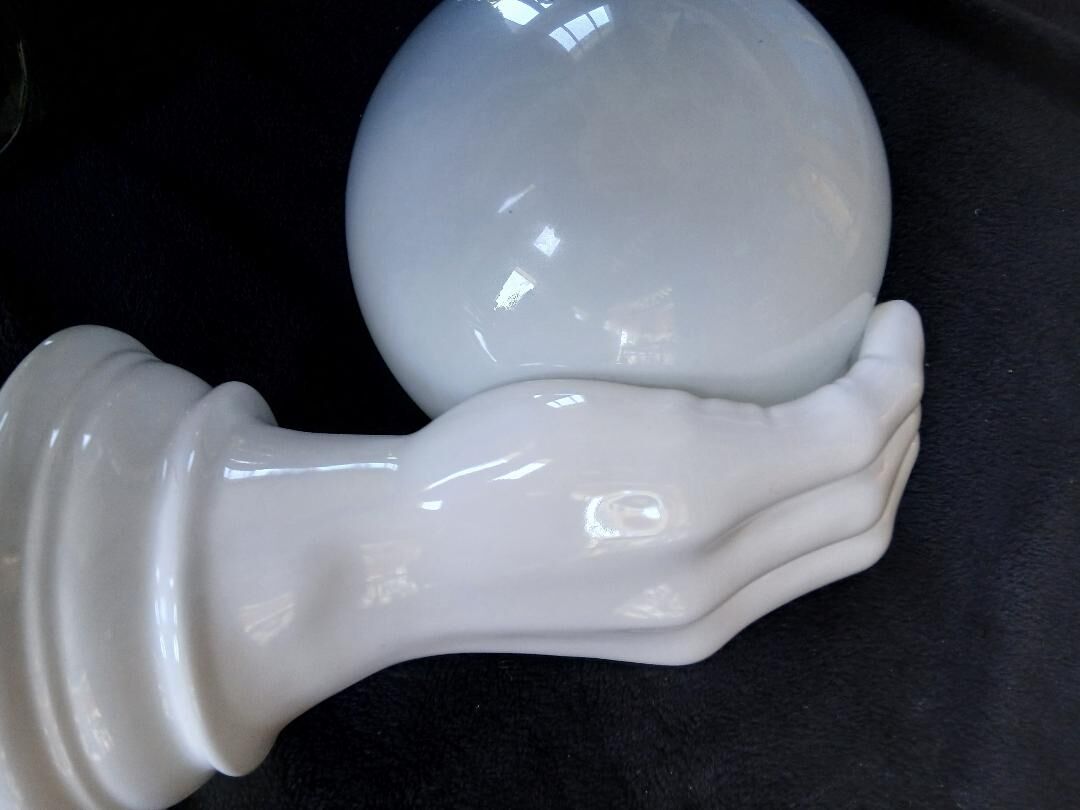 Giant hand-applied white ceramic Art Deco lamp.