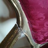 Louis XV style sofa in gilded wood and red pompadour fabric