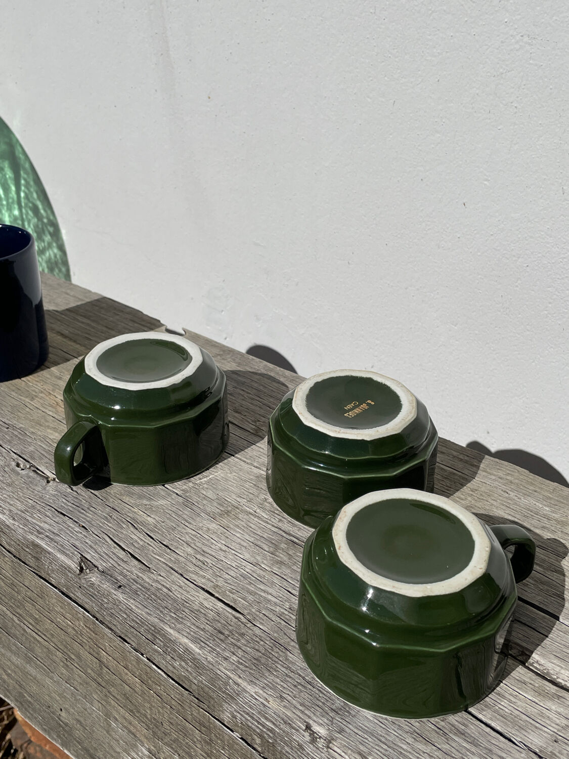 3 dark green bistro tea cups from Caen
