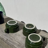 3 dark green bistro tea cups from Caen