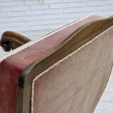 1940s, Danish armchair, woven wool, velour, mesh, carved oak wood.