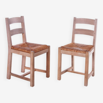 Chaises de cuisine vintage en chêne avec assise en osier, danemark