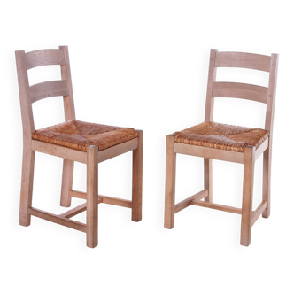 Chaises de cuisine vintage en chêne avec assise en osier, danemark