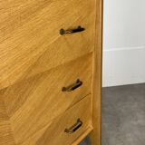 50s chest of drawers with blond wood compass feet