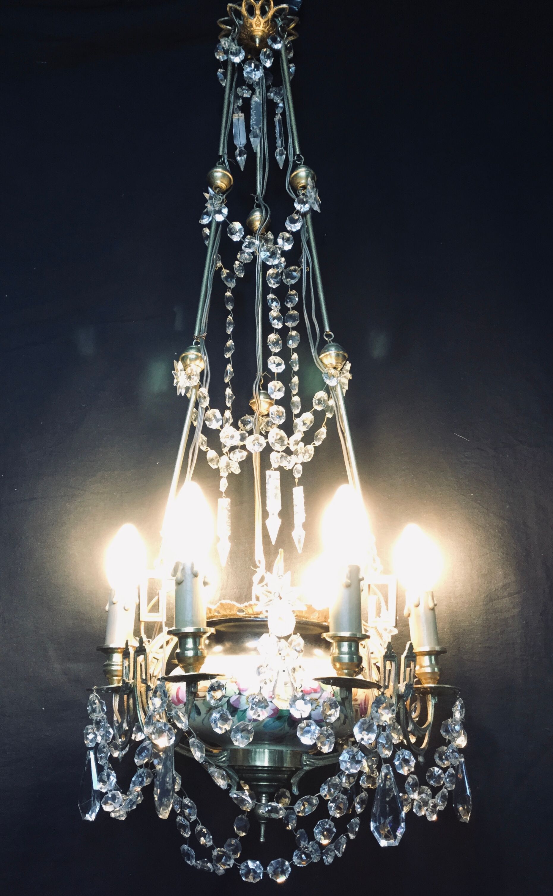 Lustre 6 lights in Crystal, Bronze, and Earthenware