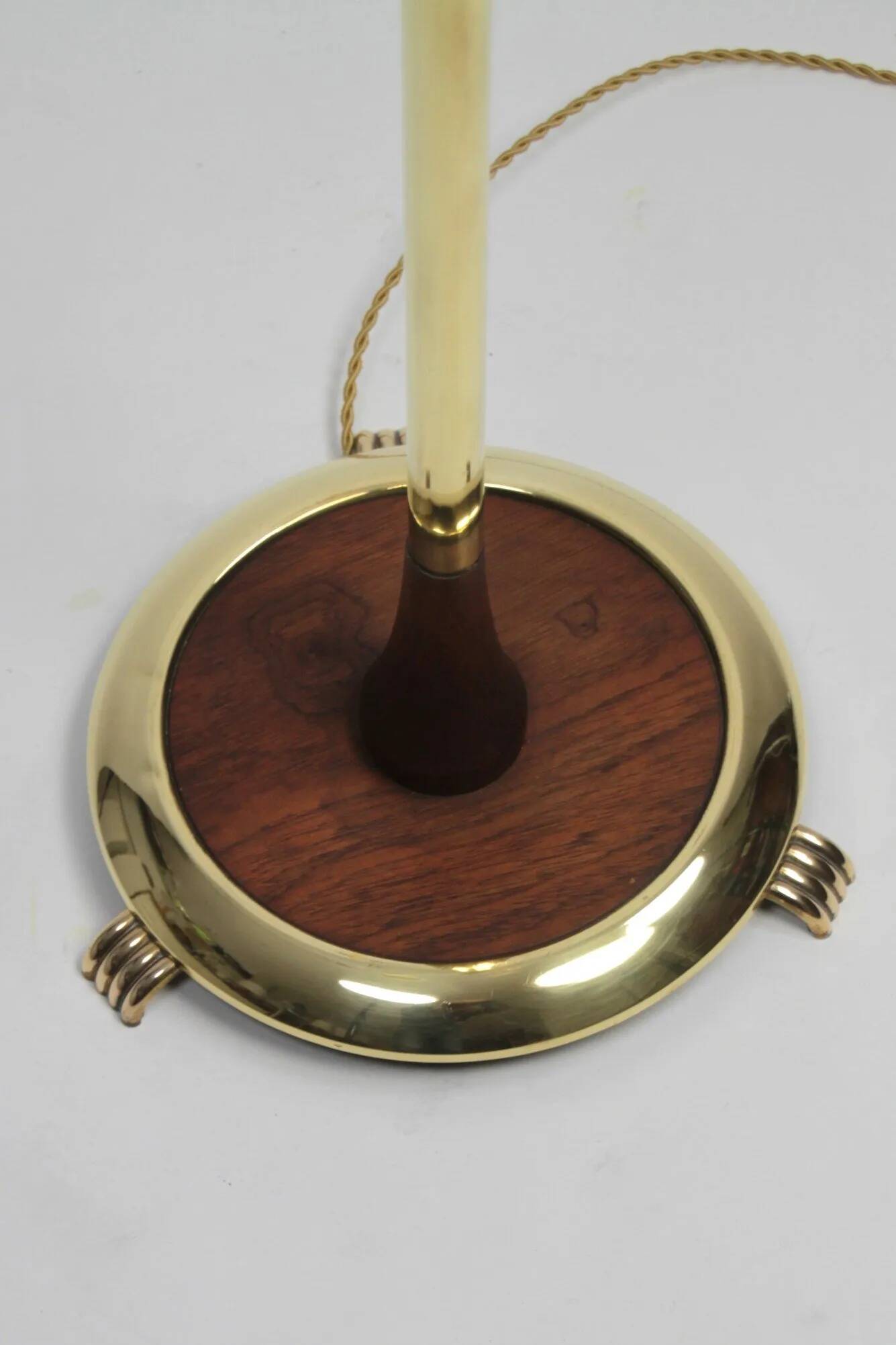 Brass & Teak Three-Light Candelabra Floor Lamp — Scandinavia, 1940s/1950s