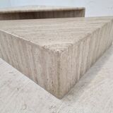 Set of Two Triangle Coffee Tables In Travertine By Up & Up, Italy 1980's
