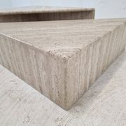 Set of Two Triangle Coffee Tables In Travertine By Up & Up, Italy 1980's