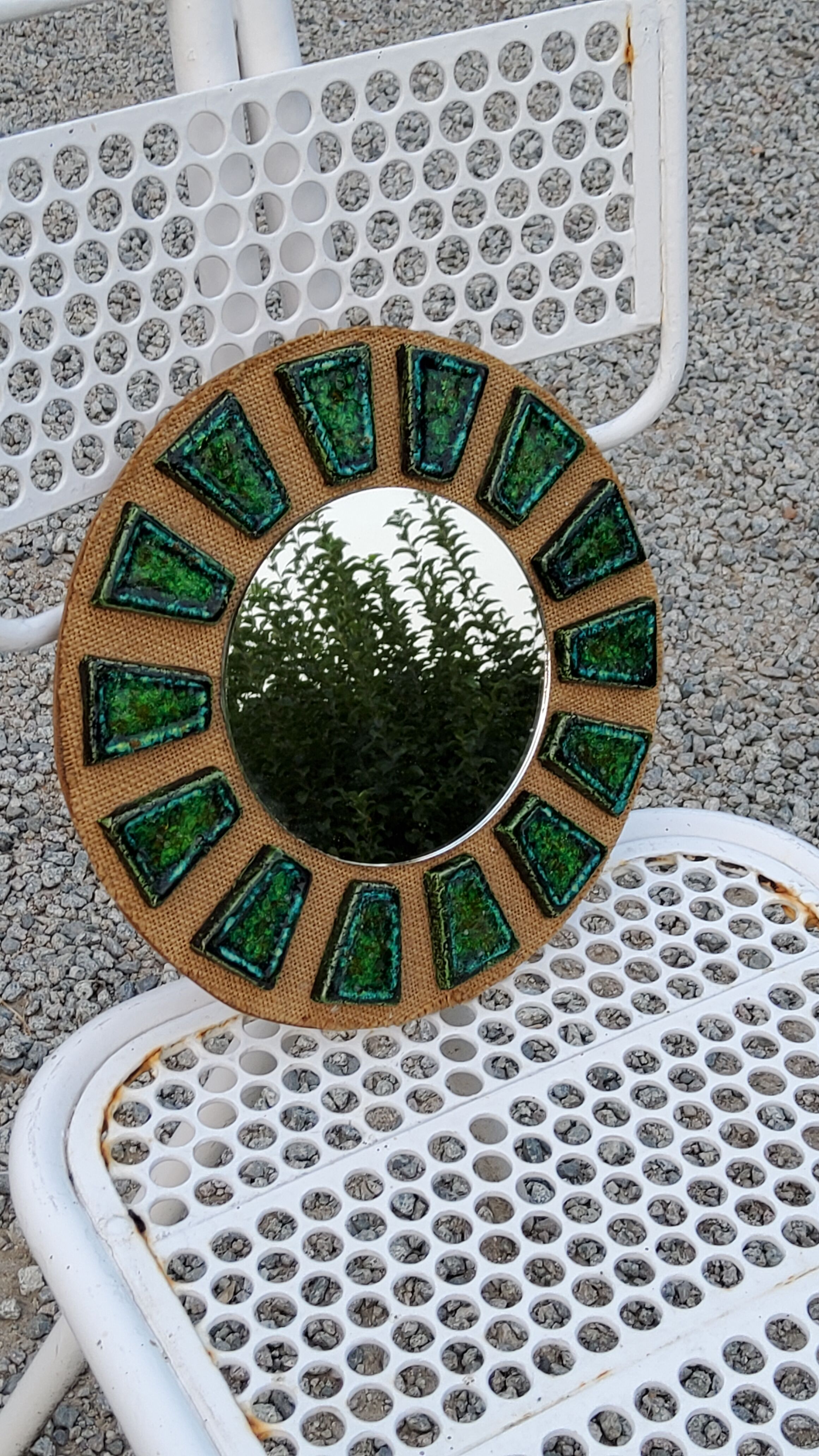 Miroir soleil en céramique des années 70