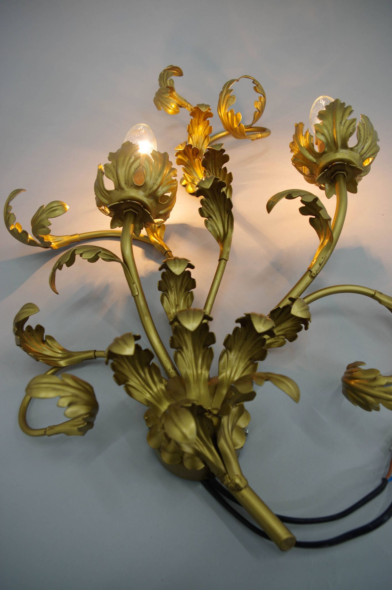 Set of Two Gilt Wall Lamps, Italy, 1960s
