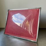 Cadre en métal argenté art deco 24,5 cm x 18,5 cm verre convexe