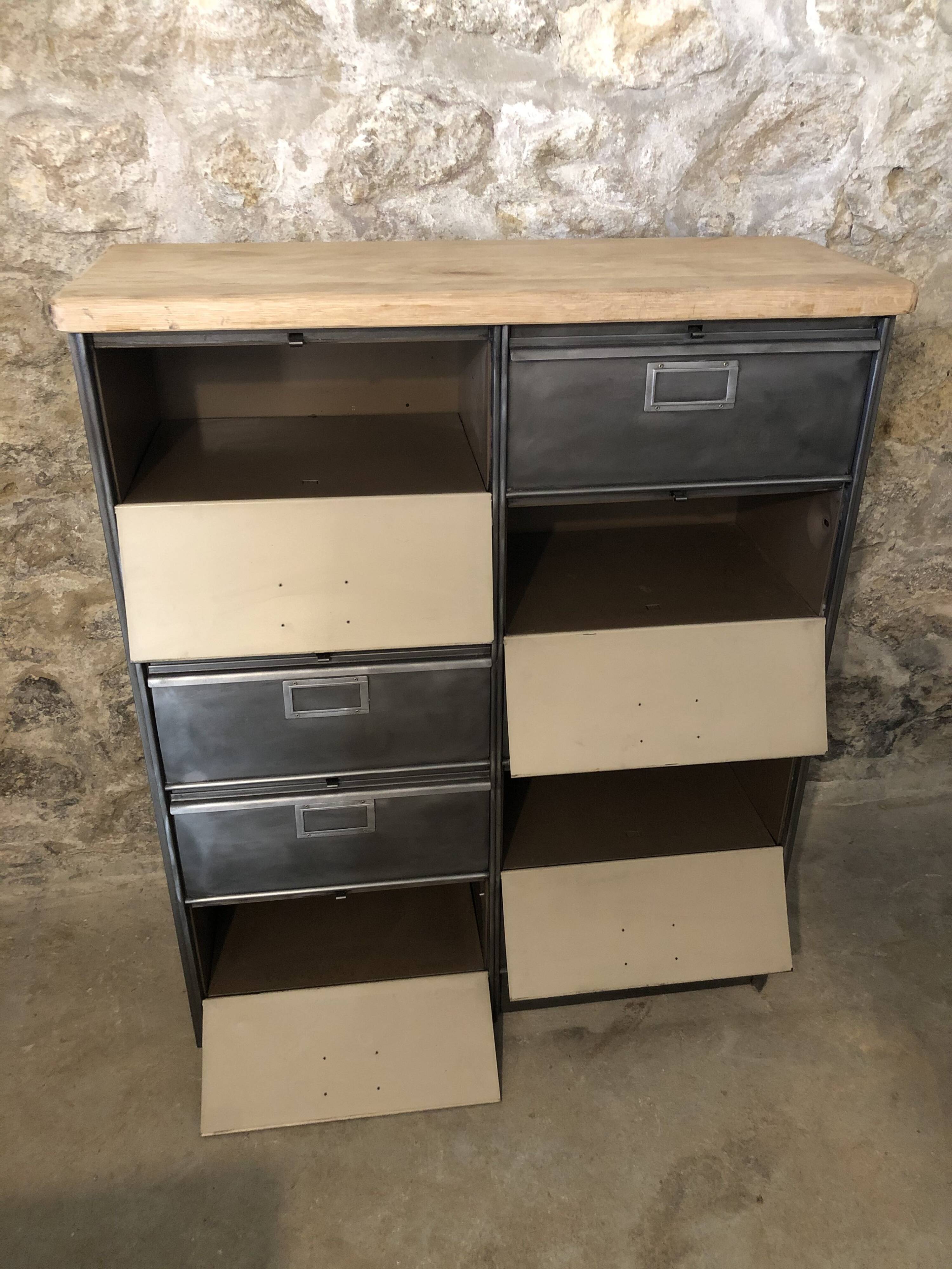 Ronéo furniture with 10 industrial wood and metal flaps