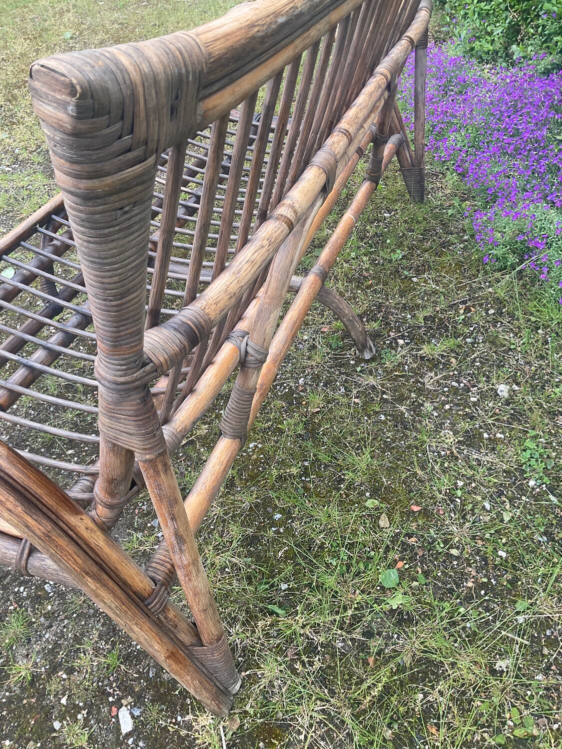 Vintage rattan bench from the 60s