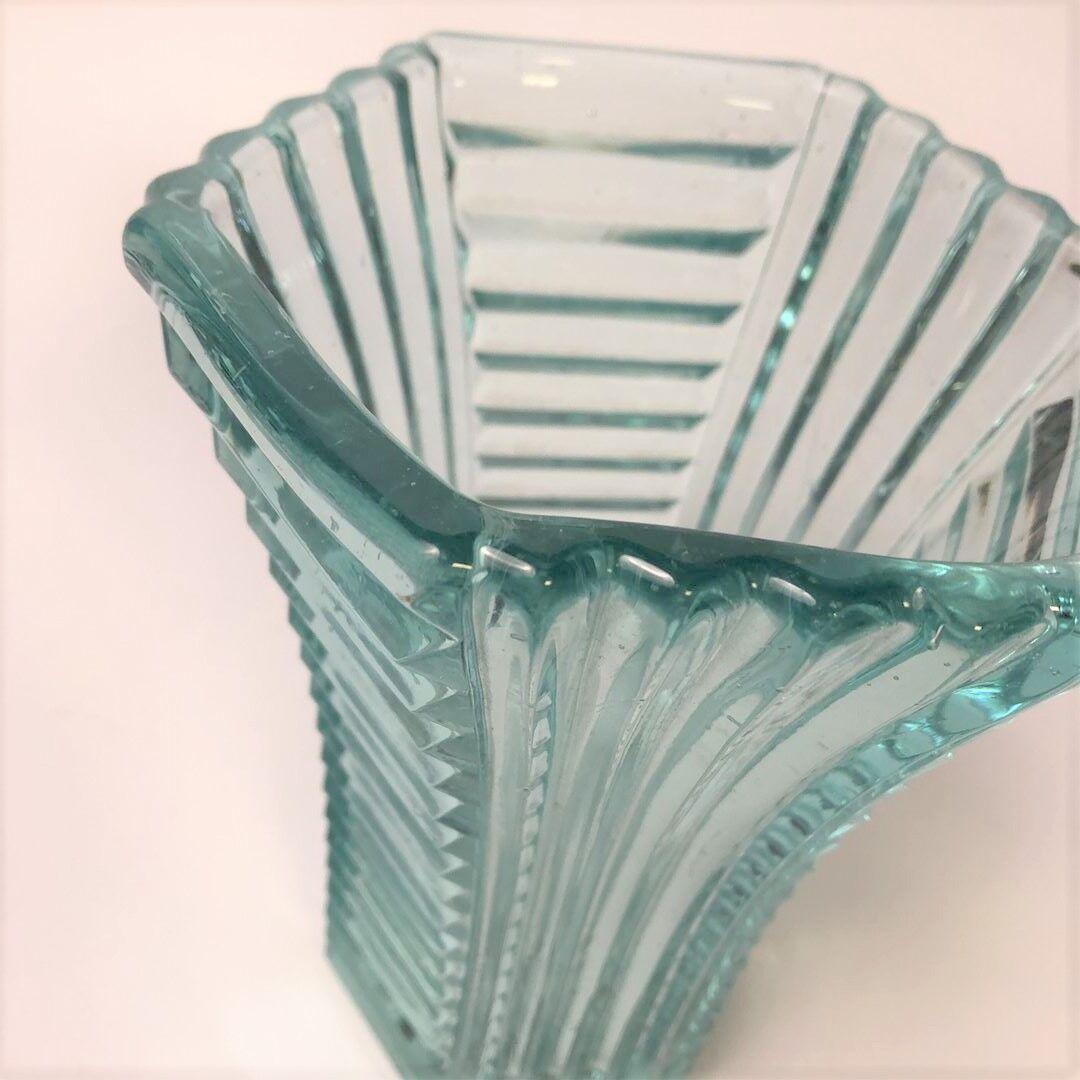 Art deco vase in turquoise blue transparent glass