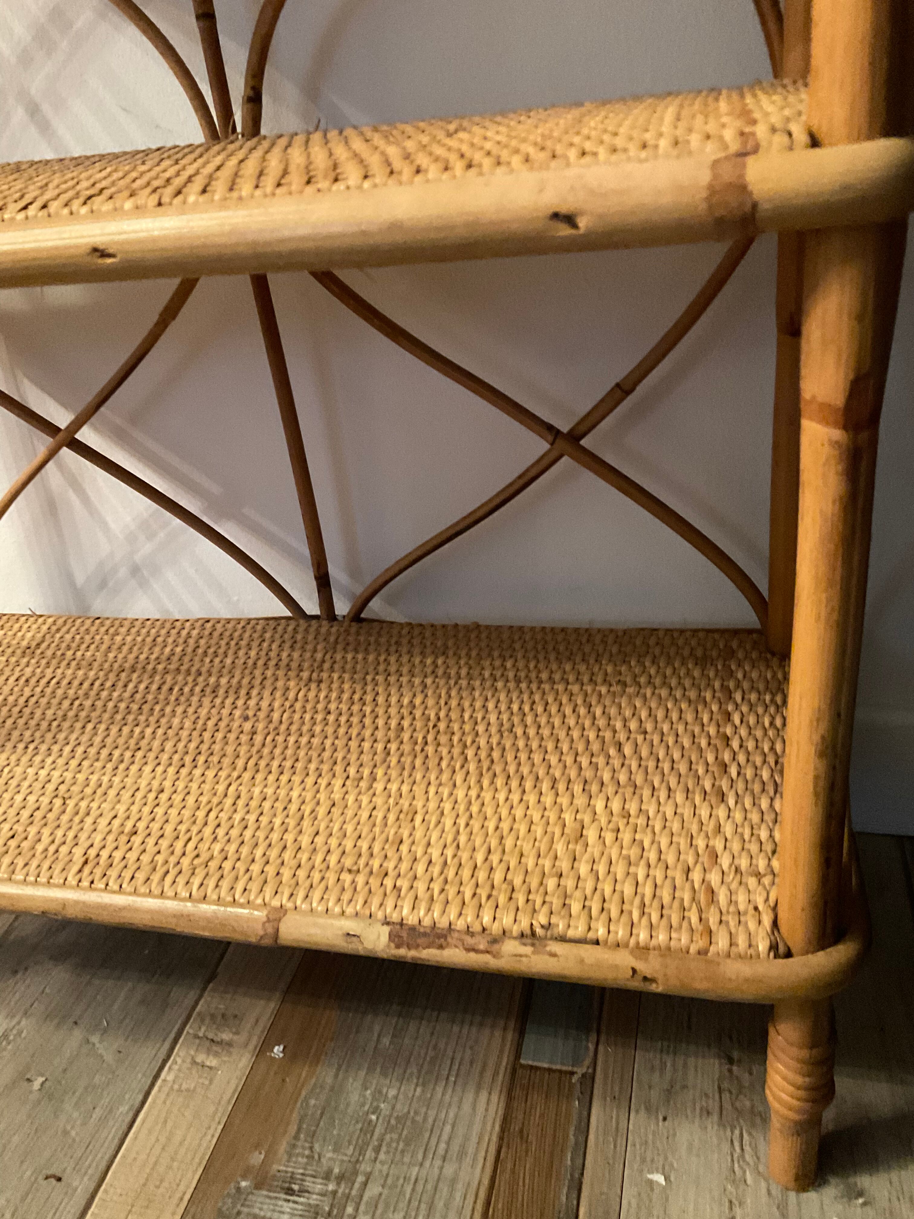 Vintage rattan and wicker shelf 70s