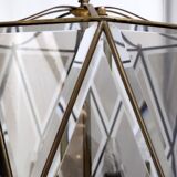 Vintage handmande octagonal glass and brass pendant lantern, Italy