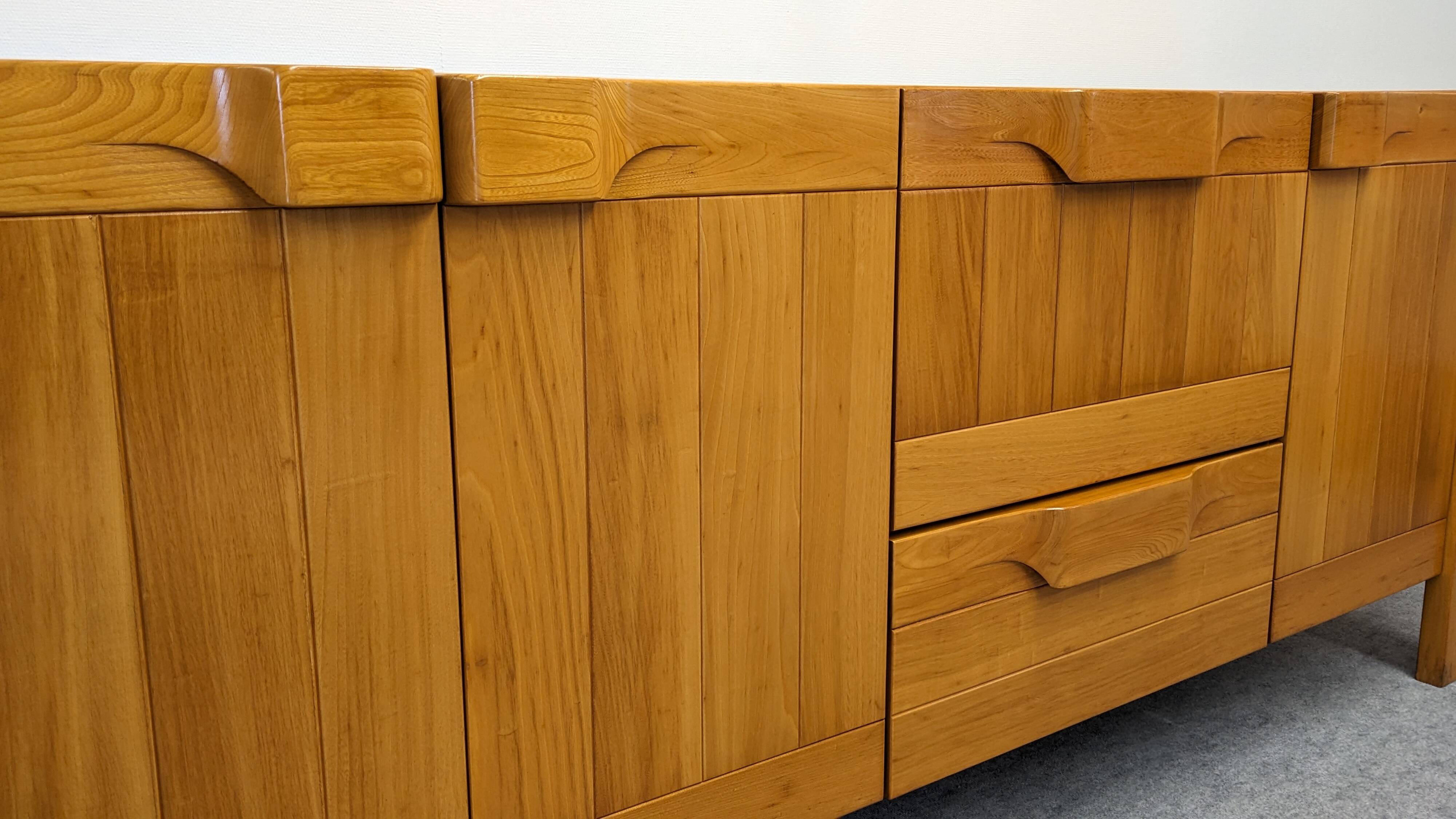 Solid elm sideboard, Maison Regain, France, circa 1970