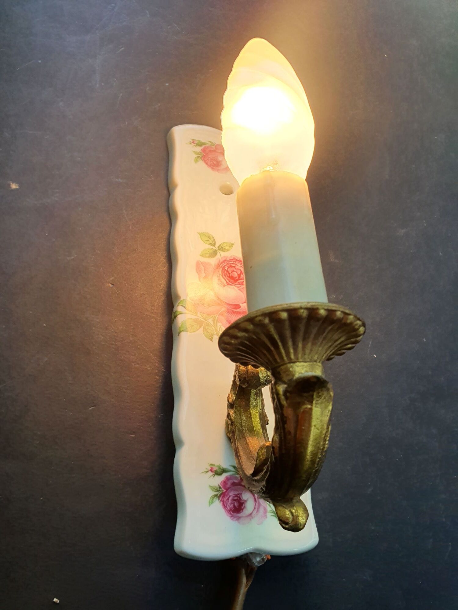 Pair of vintage Limoges ceramic wall sconces