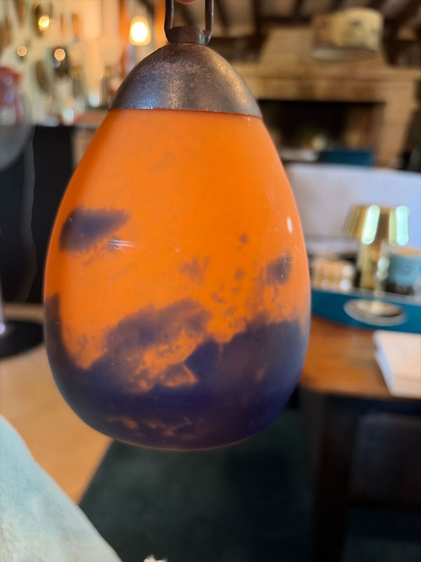 Glass paste lamp signed Degué