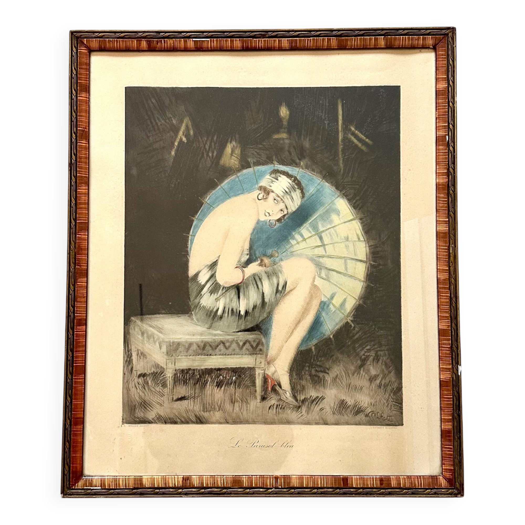 Framed Print "Le Parasol Bleu" by William Ablett – Original Art Deco Print