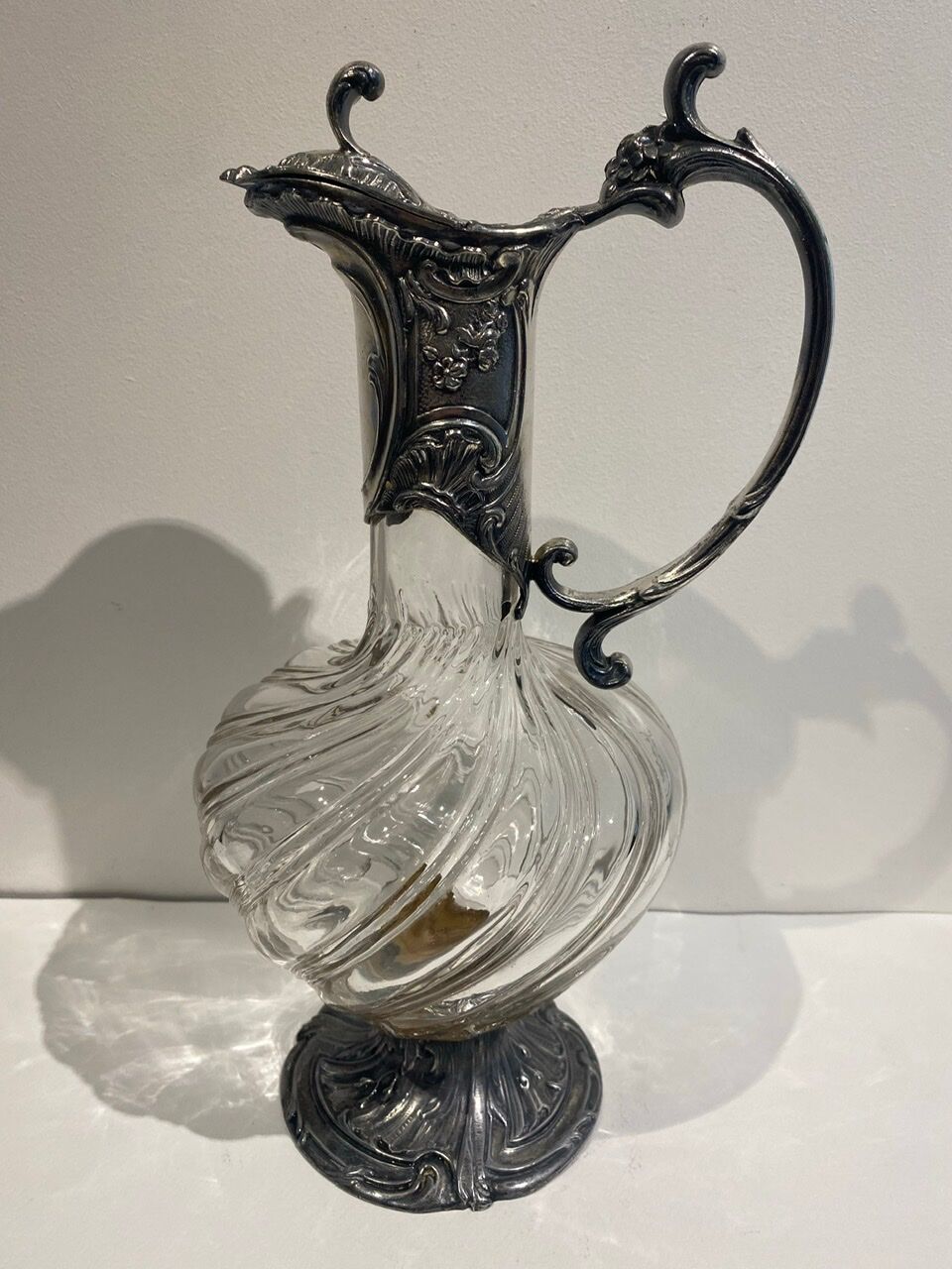 Glass and silver metal decanter around 1900