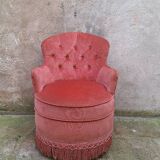 Fauteuil crapaud velours vieux rose