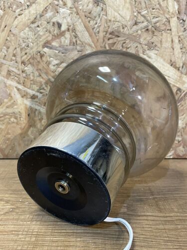 Belle lampe ampoule en verre & metal chrome, vintage, années 70