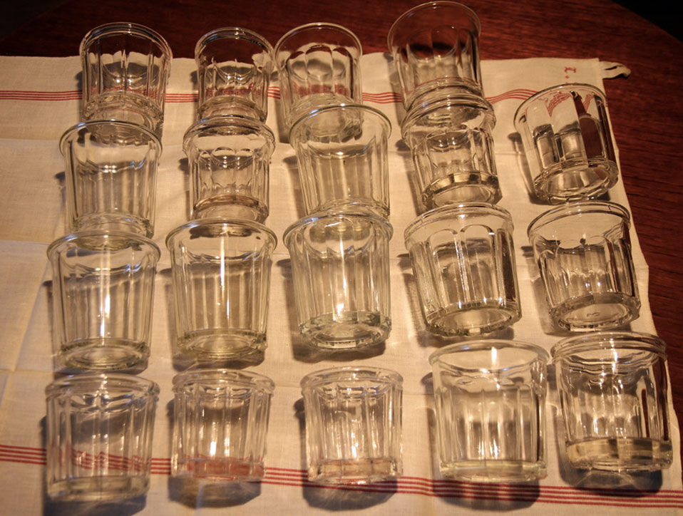 Set of 19 old jam jars