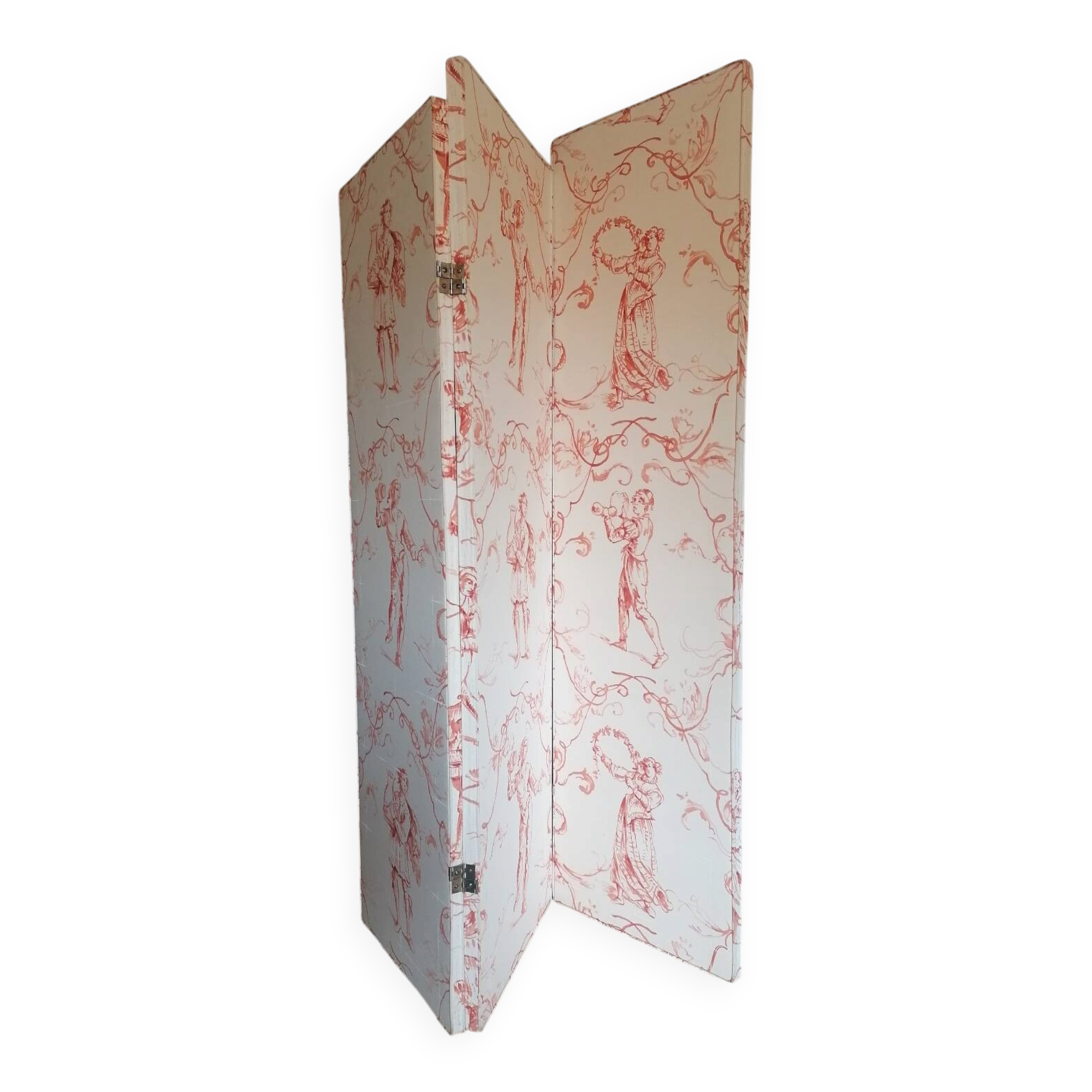 Rare folding screen with notches "Pierre Frey fabric" upholstery finish.