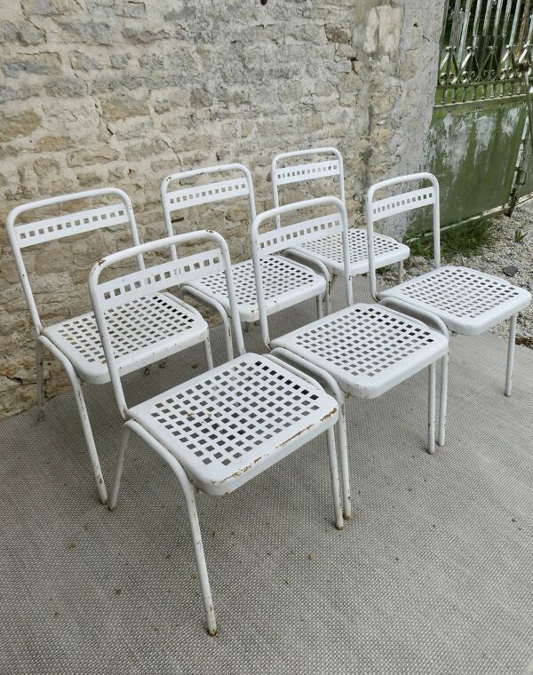 6 chaises en métal Souvignet France, vers 1960