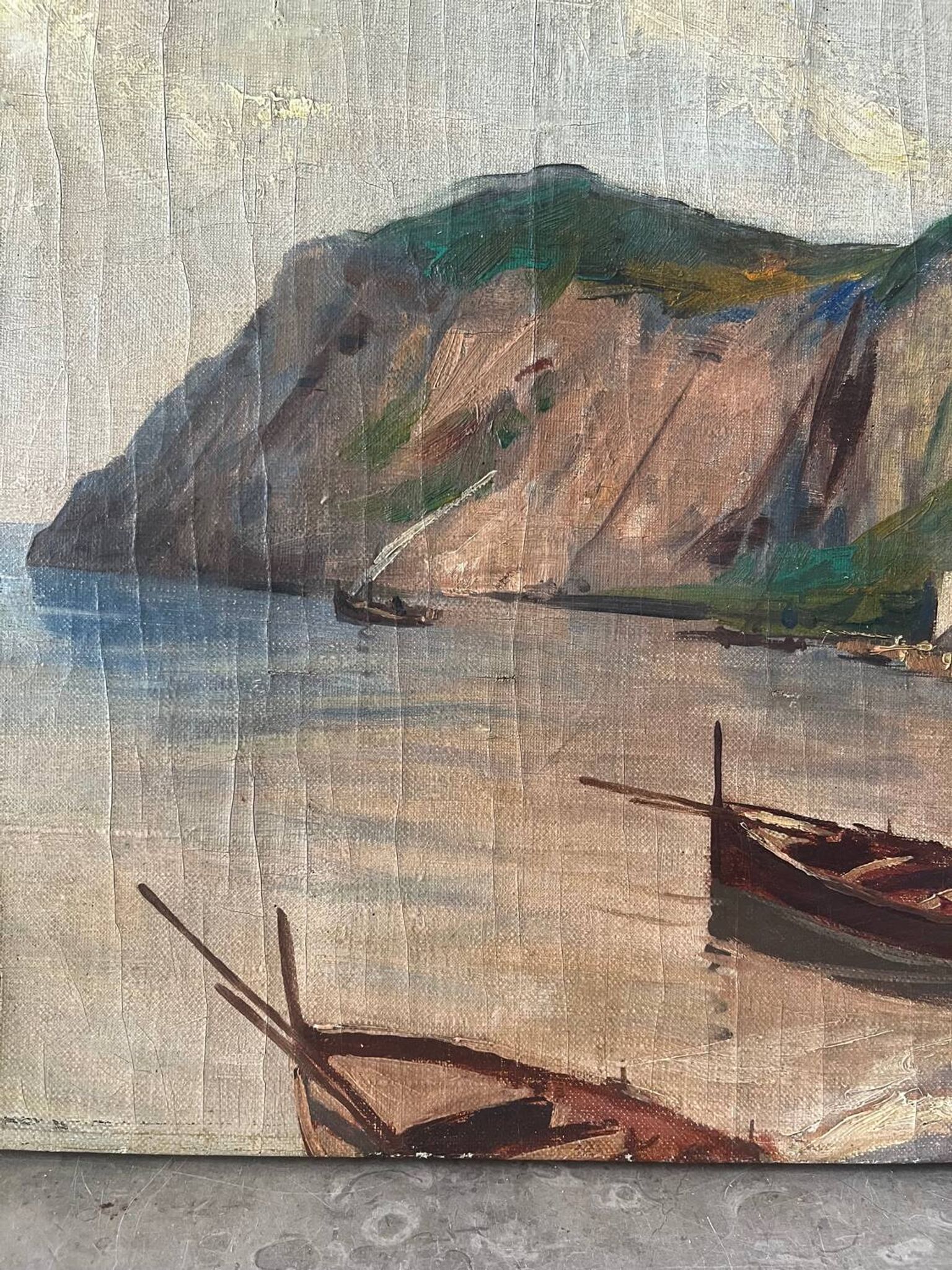 Village in the cliffs, oil on canvas signed E. Bello
