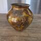 Vintage round vase Laque Line by Jean-Noël Bouillet Marbled golden tones