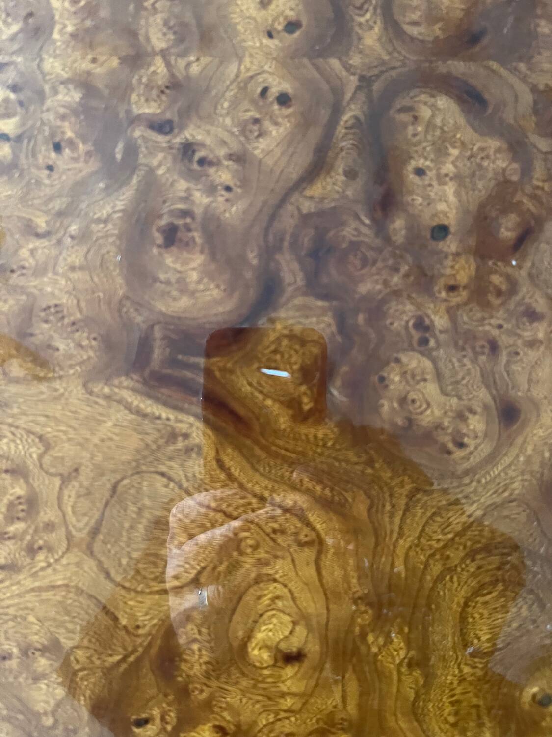 1970s elm burl coffee table / bar