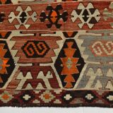 Light Green & Orange Tribal Turkish Kilim Rug, 141x305Cm