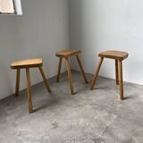 Set of 3 oak tripod stools