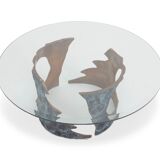 Table basse Willy Ceysens en bronze massif et verre 1970