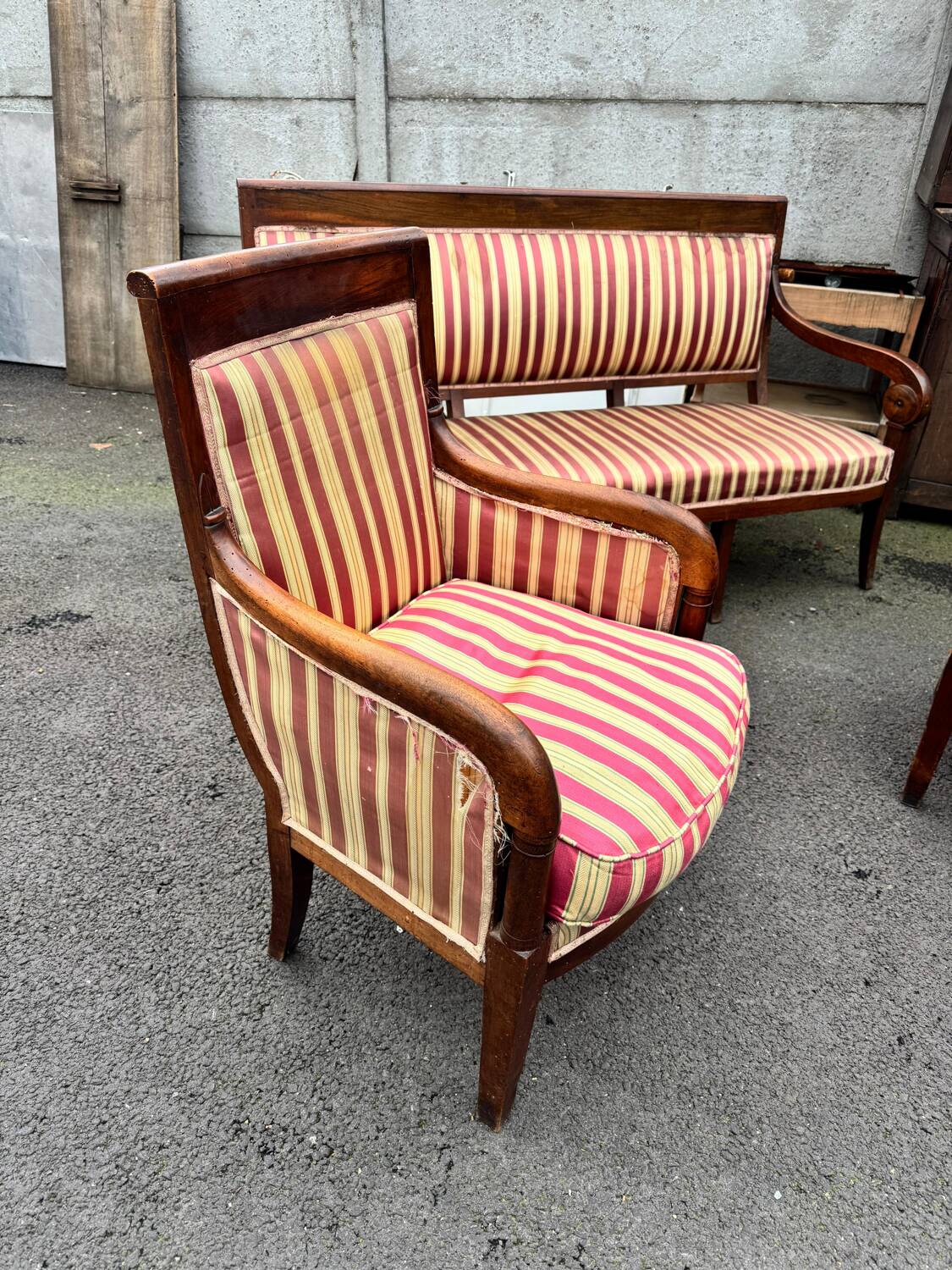 Antique Empire-style salon, 3 pieces. Original upholstery.